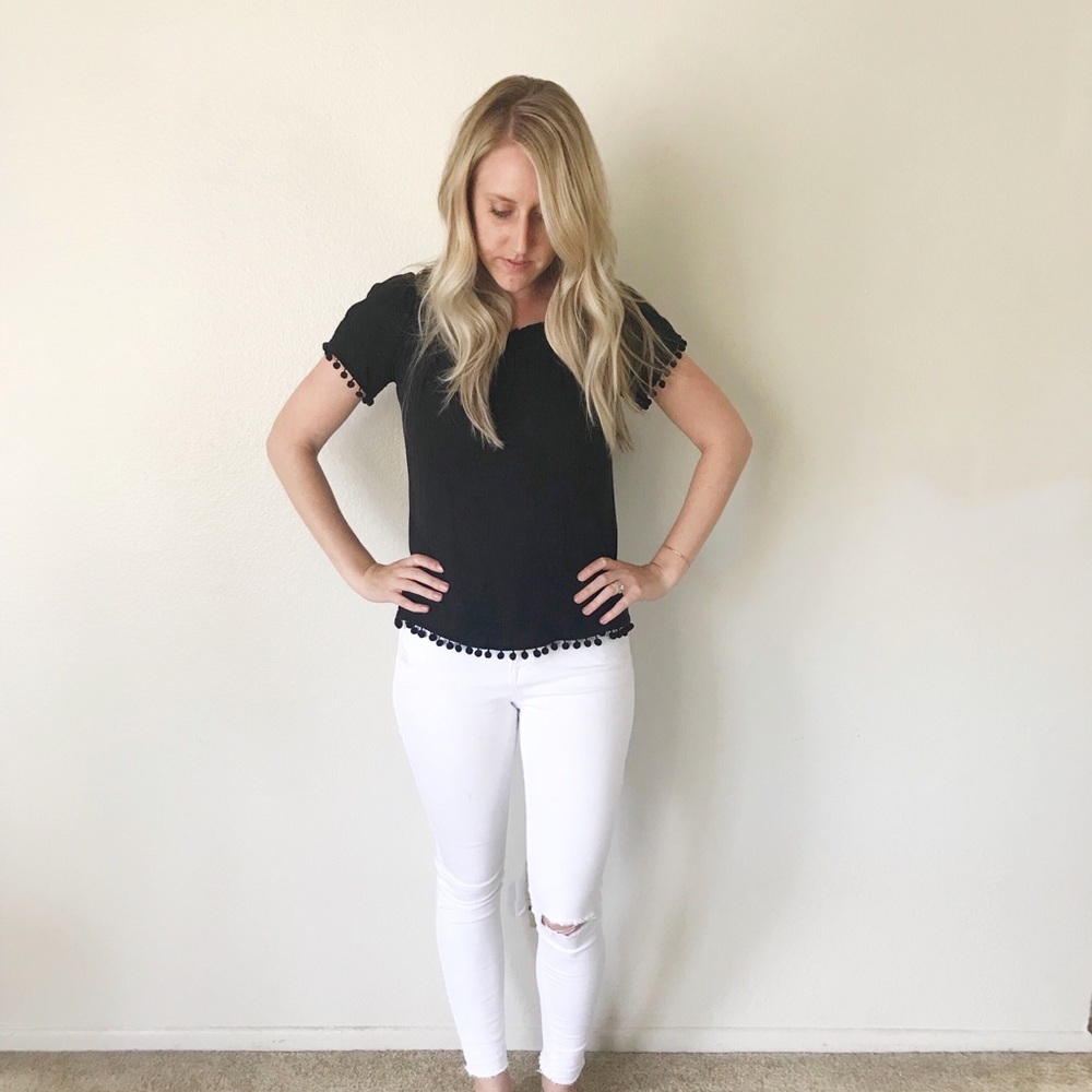 Women’s Pom Pom Black Top